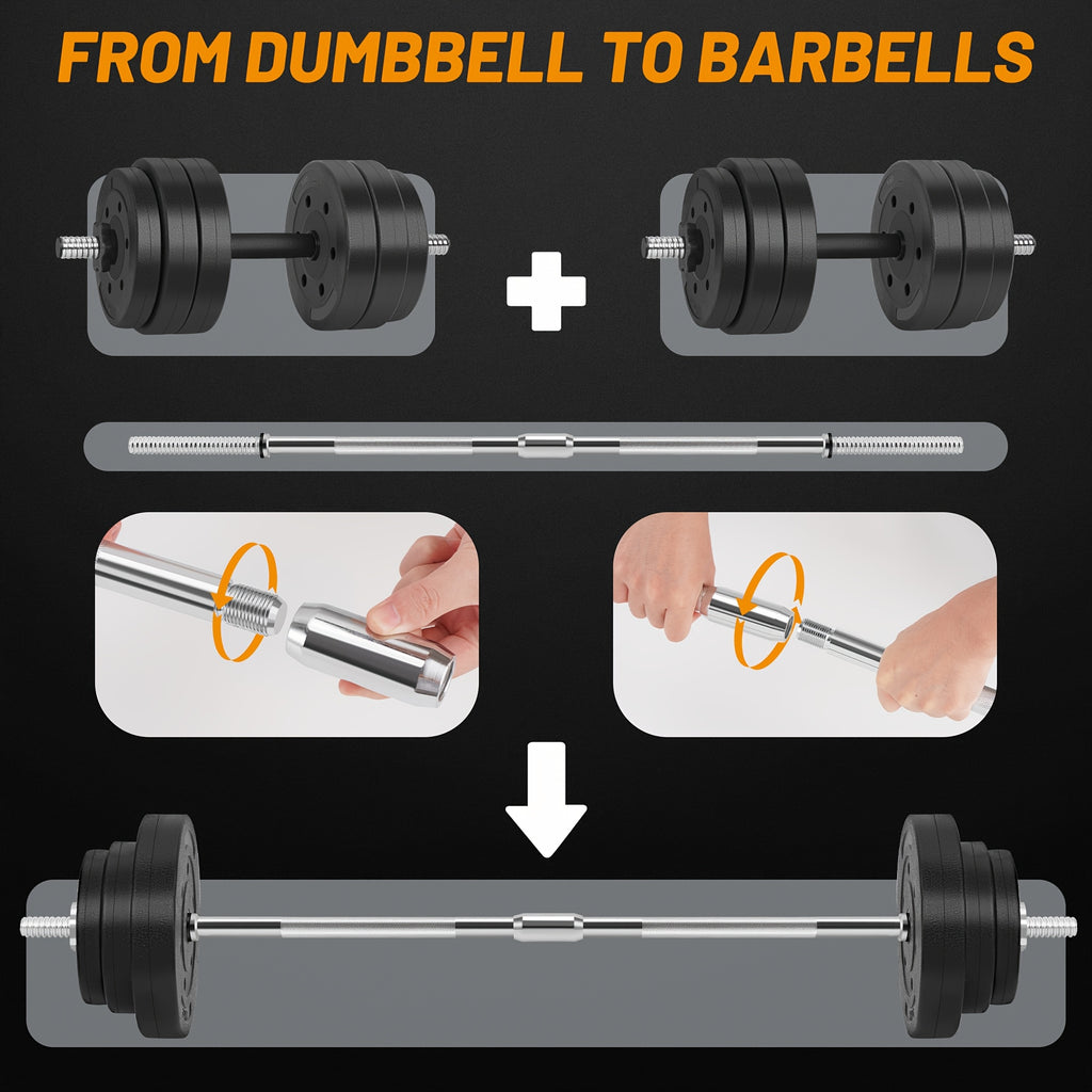 66Lbs 2-In-1 Adjustable Dumbbell Set, Barbell Free Weight Set with Connector for Strength Training Body Shaping Home Gym Equipment
