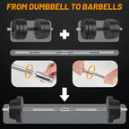 66Lbs 2-In-1 Adjustable Dumbbell Set, Barbell Free Weight Set with Connector for Strength Training Body Shaping Home Gym Equipment