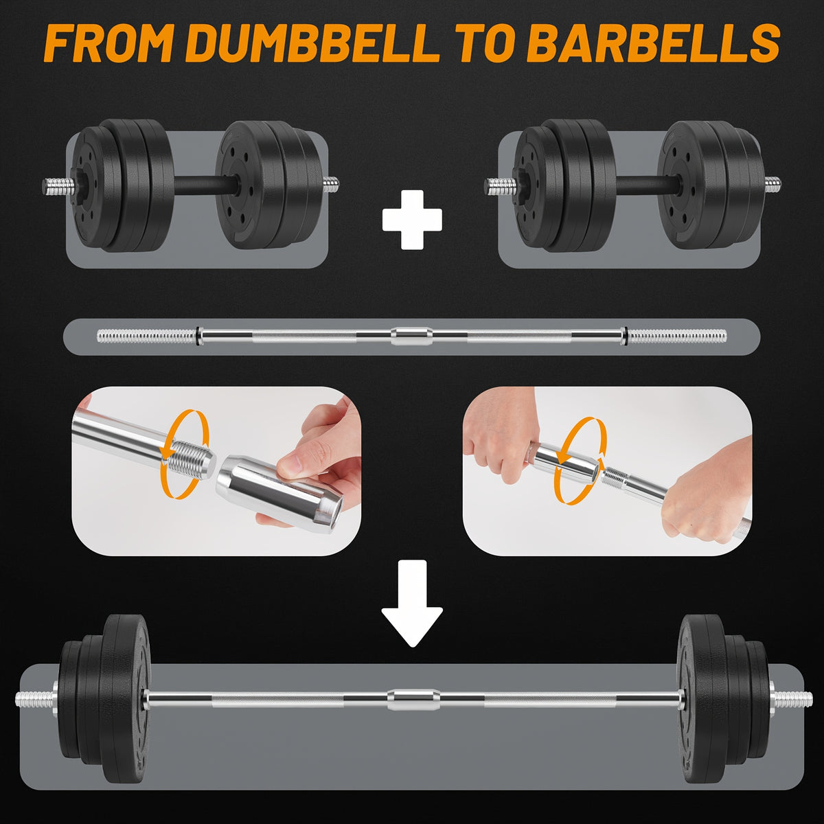 66Lbs 2-In-1 Adjustable Dumbbell Set, Barbell Free Weight Set with Connector for Strength Training Body Shaping Home Gym Equipment