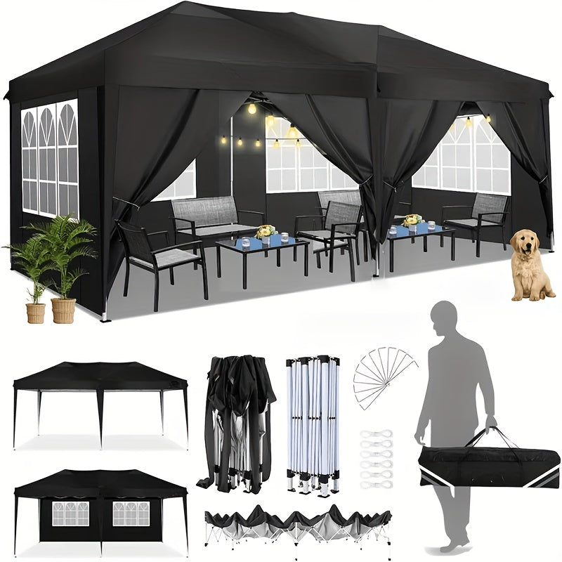 10X20Ft Heavy Duty Canopy, Pop-Up Design with 6 Side Walls, Suitable for Party Events Weddings, Roller Pack, Upgraded Thickened Hexagonal Legs