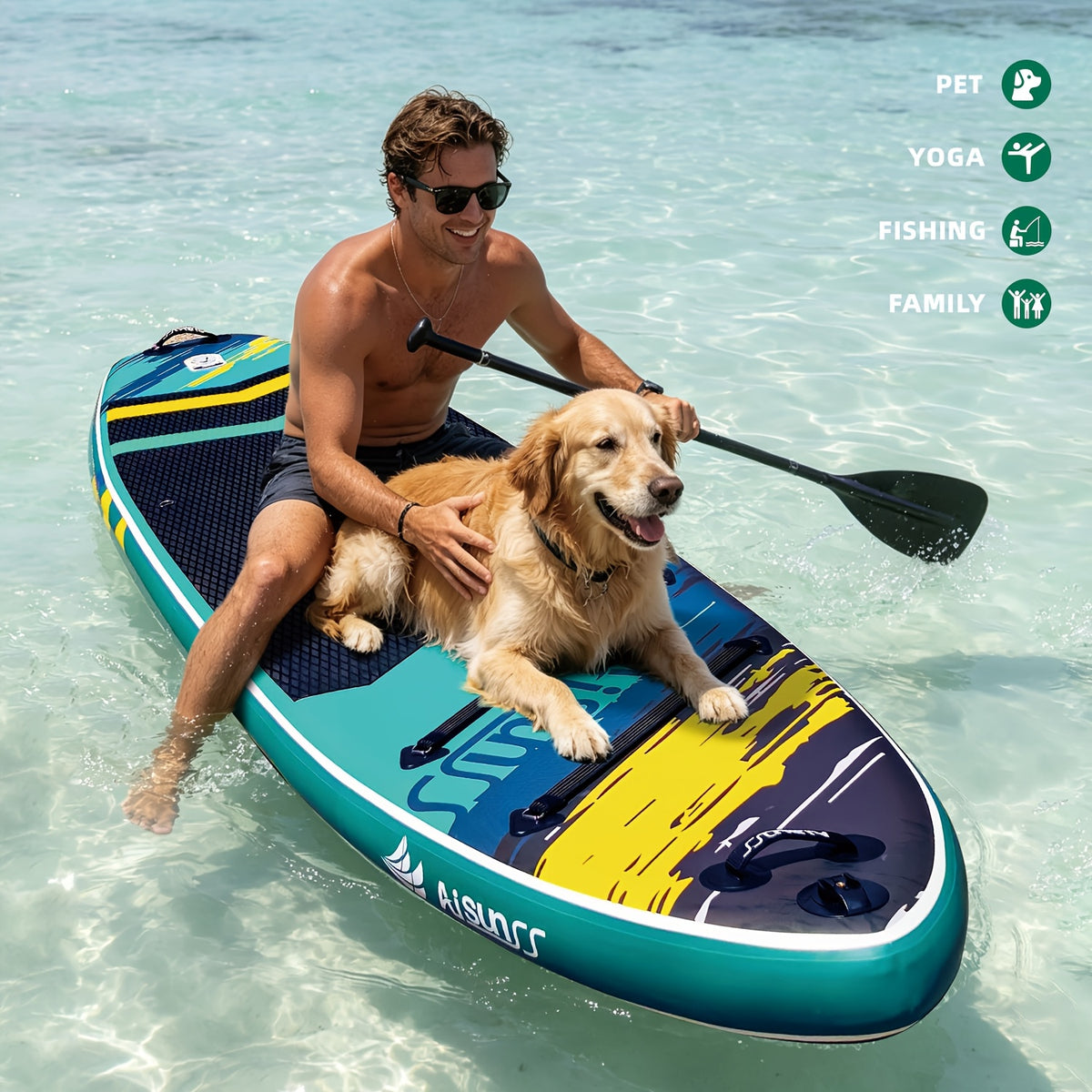 11' Inflatable Paddle Board for Adults, 34'' Extra Wide Stand Up Paddle Board with EVA Deck, Double Action Pump & Removable Fin, SUP Board 450Lb Capacity for Surf/Yoga/Family