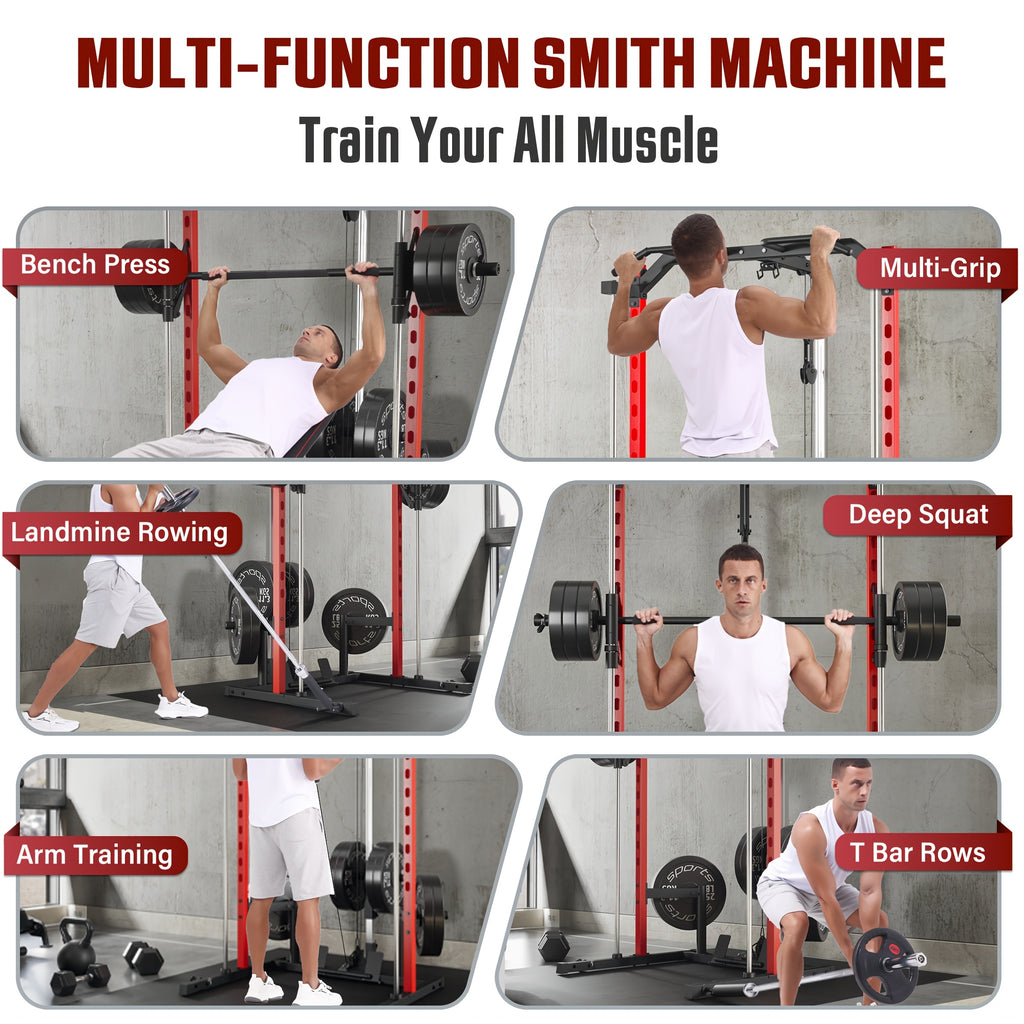 Power Cage, Multi-Functional Power Racks for Home Gym with Dual Pulley Systems, 2000 LBS Weight Capacity Fitness Squat Rack for Strength Workout with More Training Attachment Optional Weight Bench Weight Plates and Barbells Not Included