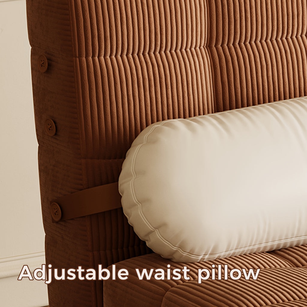 Convertible Single Sofa Bed | Foldable Chair Bed Sleeper with Adjustable Backrest & Pillow - Plush Corduroy Upholstery, Durable Metal Frame, Tufted Design for Living Room (Cream Beige/Brown)