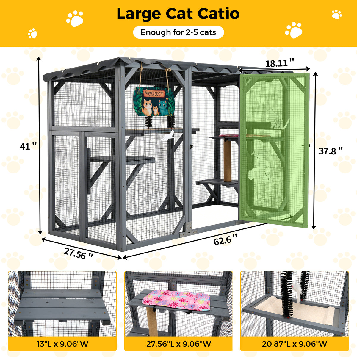 Outdoor Cat Catio Enclosure, Cat Playpen Cage with Jumping Platforms