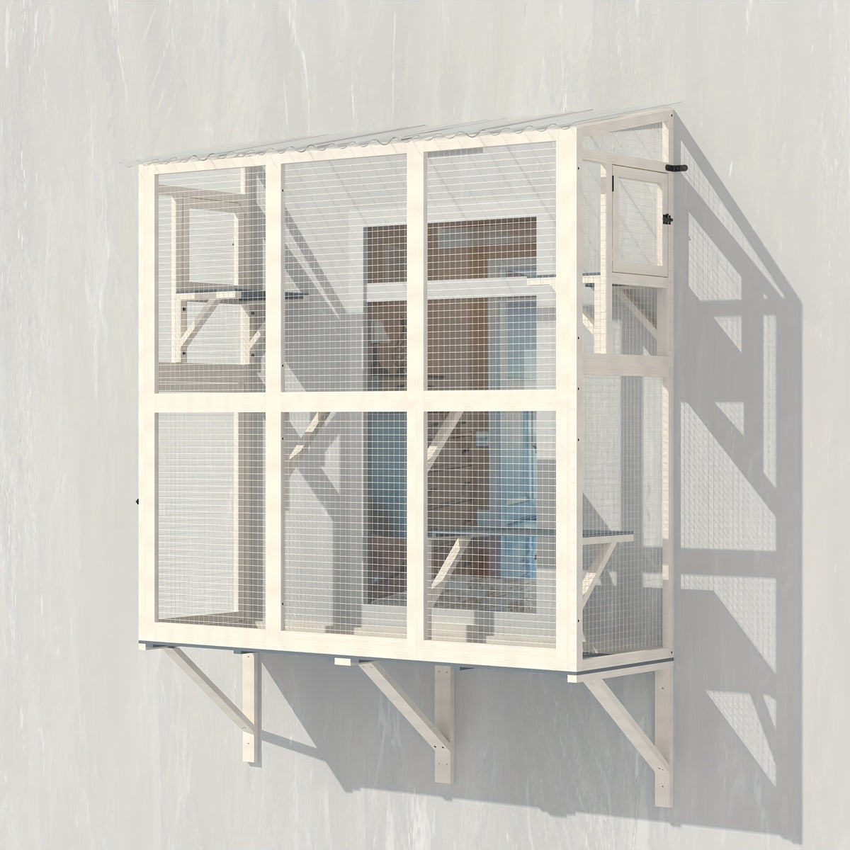 Cat Window Box, Wooden Window Catio for Indoor Cats, Expandable Outdoor Enclosure with 4 Platforms And 3 Doors, Secure Wall-Mounted Perch for Sunbathing, Play And Tunnel Connection, All-Weather Use