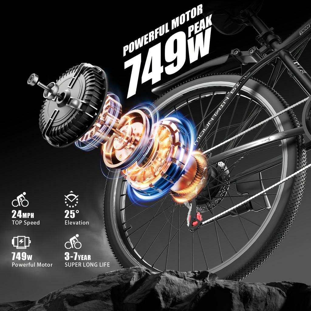 26-Inch Electric Power-Assist Bicycle, 48V 10AH Removable Battery, 749W Peak Power Motor, Up to 45 Miles Range, Max Speed 24MPH for Easier Travel. an Ideal Gift Choice!
