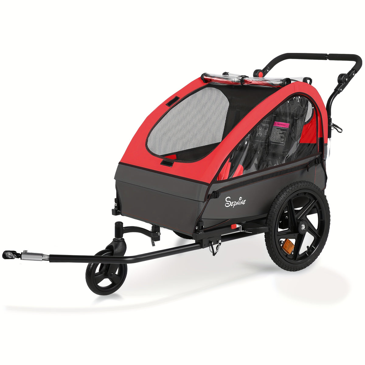 MOJAY Bike Trailer for Kids, 2in 1 Canopy Carrier Converts to Stroller Suitable for 1 to 2 Kids, 12+ Months, Quick Attach to Bike, Foldable, with 5-Point Harness And Storage Bags