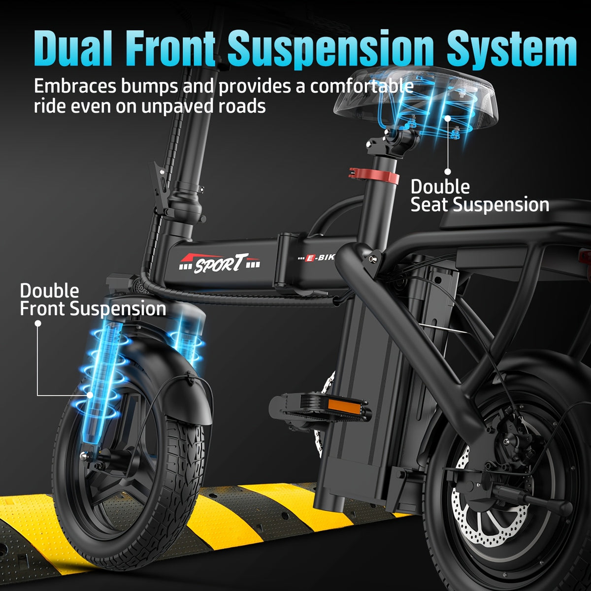 Electric Bike for Adults Teens, 749W Peak Folding Ebike, 25MPH & 25Miles, 48V 15A Portable Electric Mini Bike, Dual Suspension, Commuting Ebike with R-seat