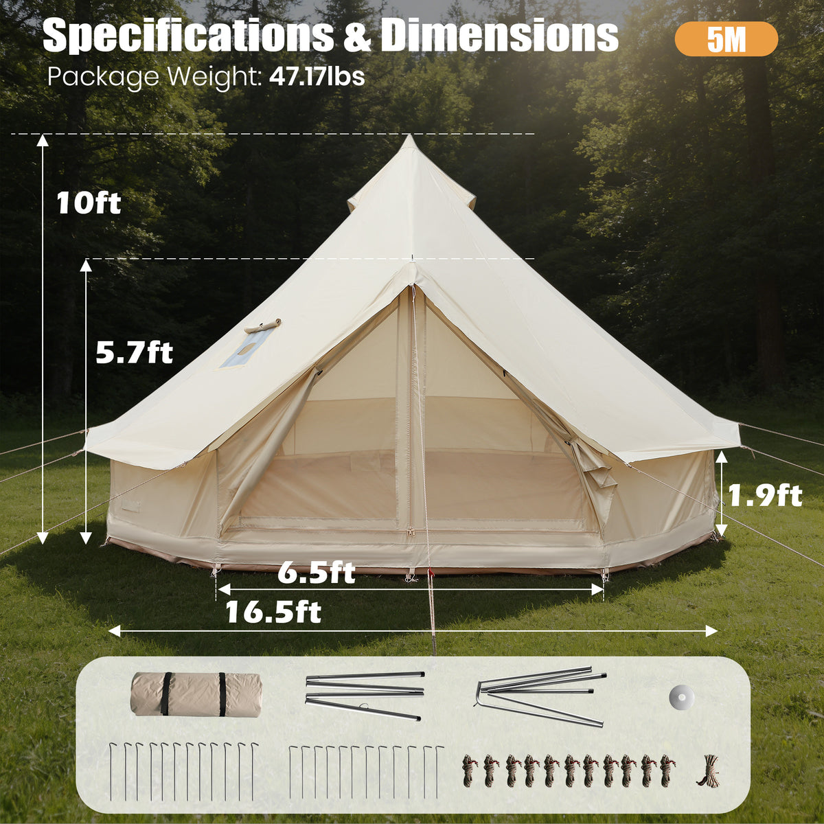 Luxury Oxford Fabric Bell Tent, Yurt Canvas Tent with Stove Jack, 4/6/8 Person Family 4 Season Camping