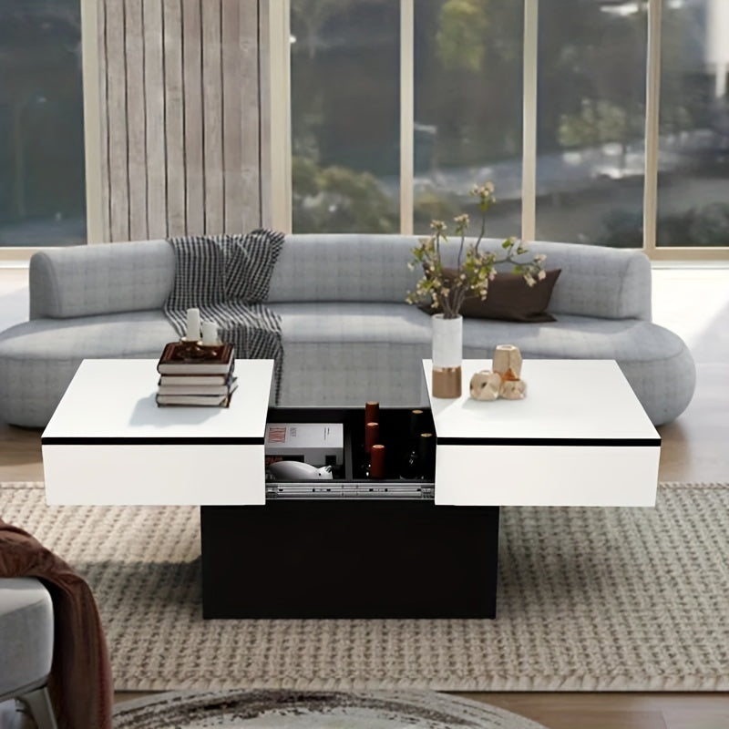 Modern Coffee Table with Sliding Marble Top and Hidden Storage