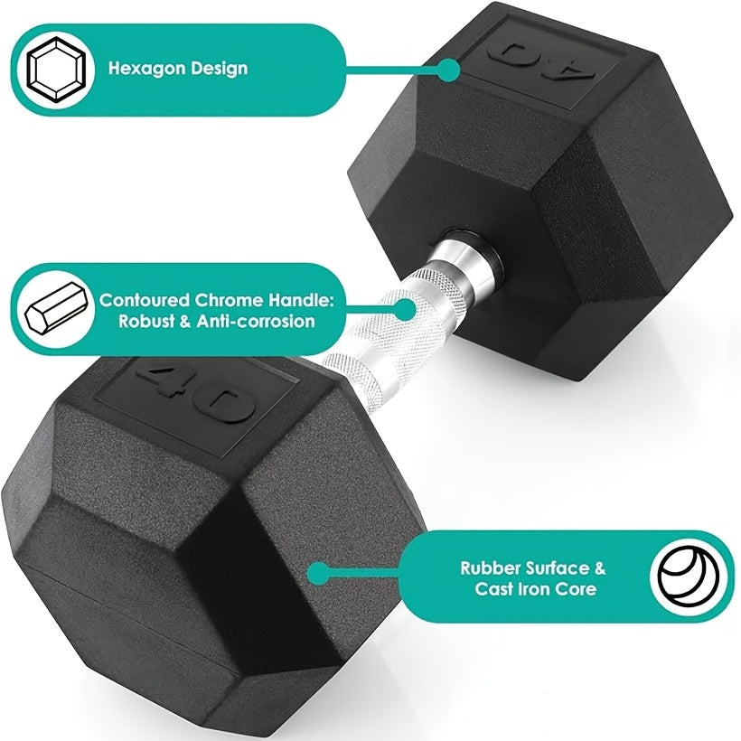 2pcs 60lb/65lb/70lb/75lb/80lb/85lb Dumbbell, Rubber-Coated Cast Iron Hex Shape, Perfect for Weightlifting & Strength Training