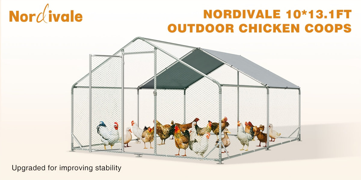 10X13X6.4Ft/10X6.7X6.4Ft Large Metal Chicken Coop with Winter Wrap Cover | Walk-In Chicken Run for Hens/Ducks/Rabbits, All-Weather Poultry Pen with Lock for Outdoor And Backyard, Farm, Duck Rabbit Cage Poultry Pen
