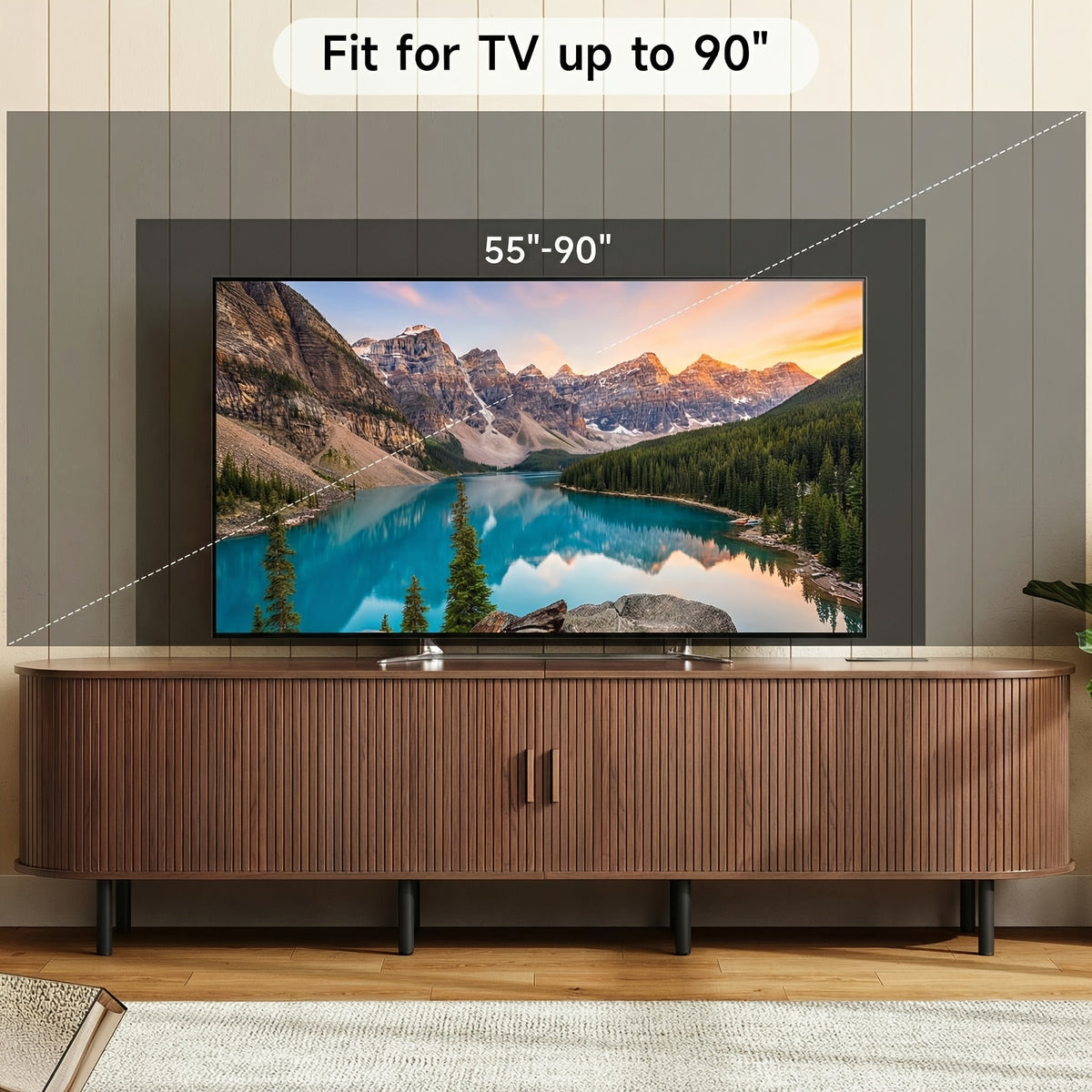 PAZCASA Wide Large TV Stand, Available in 86-inch/70.8-inch/55-inch Sizes, with Power Outlets, Suitable for 90-inch TVs. Sturdy and Durable Entertainment Center Featuring Adjustable Shelves, Sliding Doors, and Ample Storage Space. Modern Media