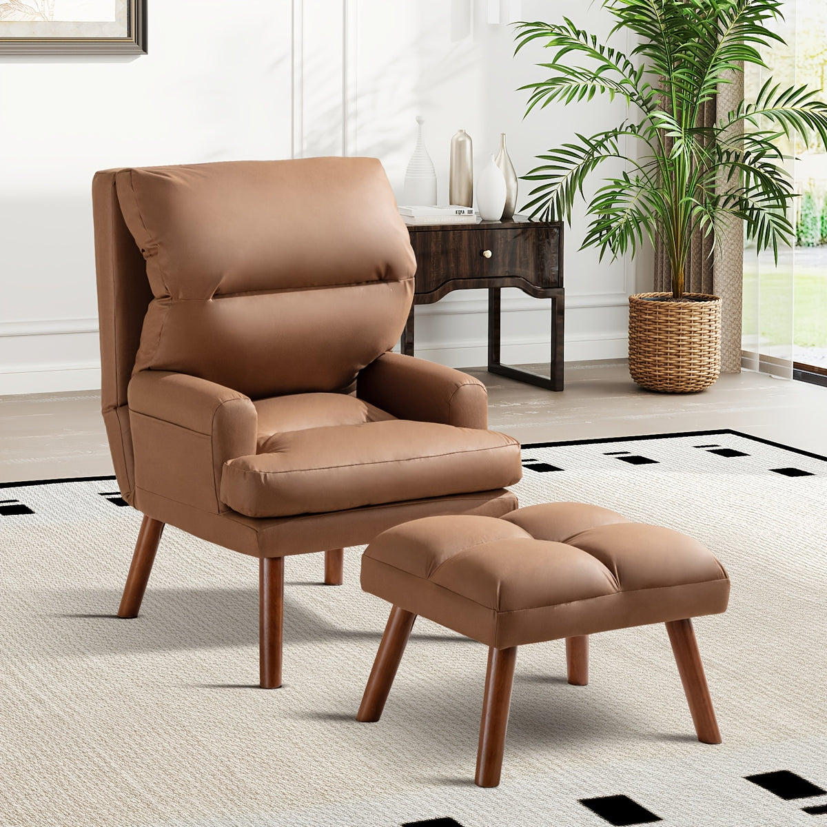 Home Furniture, Modern Style Single Sofa Chair with Ottoman, Adjustable Backrest And Side Pockets, Suitable for Living Room And Bedroom