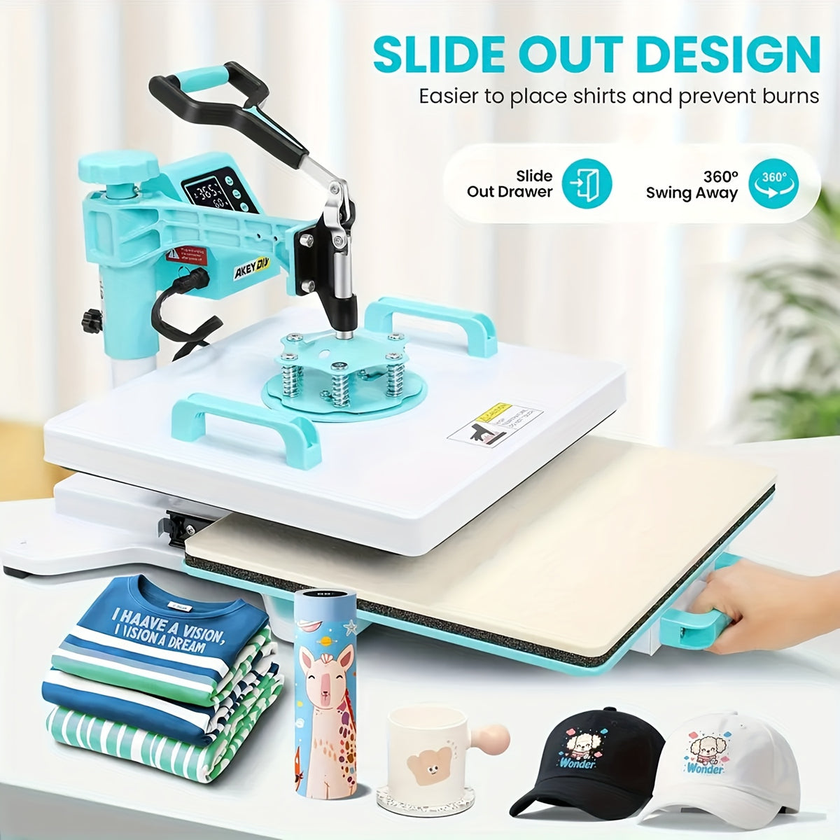 15"x15"/15"x12" - 8-in-1/ 5-in-1 Heat Press Machine Combo, Rotatable Design, Multi-Size Transfer Professional Sublimation Combination, Suitable for T-shirts, Bags, Pillows, Hats, Beanies, Roller - 3in 1 Auto Hat Press Can Only Press Hats