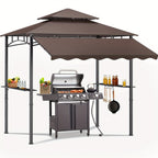 8'X7.8' Grill Gazebo Canopy - Sturdy Steel Structure, Two-Tiered Canopy for Outdoor Grilling with Shelves, Ceiling Hooks, And Ground Stakes, Outdoor Patio Canopy Tent BBQ Gazebo for Your Backyard