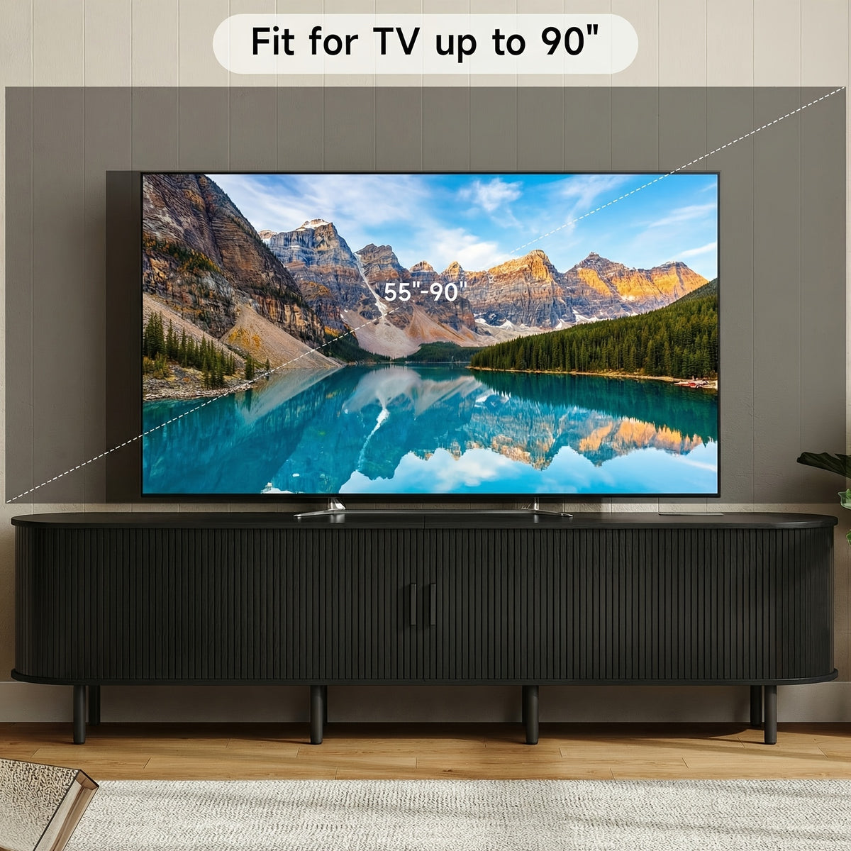 PAZCASA Wide Large TV Stand, Available in 86-inch/70.8-inch/55-inch Sizes, with Power Outlets, Suitable for 90-inch TVs. Sturdy and Durable Entertainment Center Featuring Adjustable Shelves, Sliding Doors, and Ample Storage Space. Modern Media