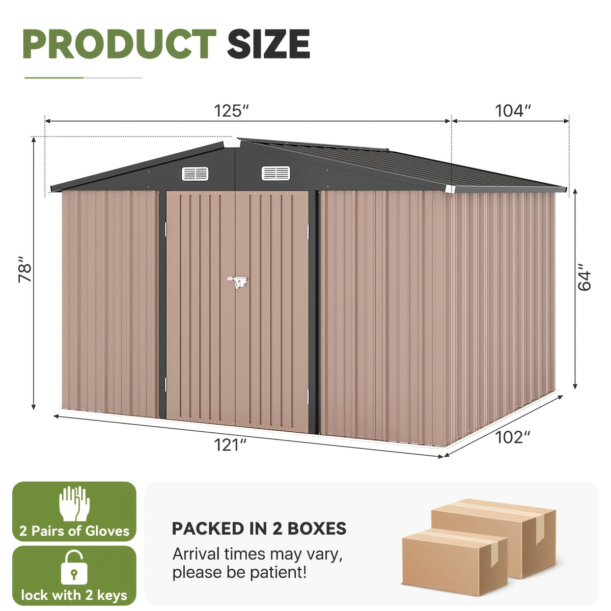 20'x12'/14'x12'/10'x8' Outdoor Metal Storage Sheds - Large Garden Tool Metal Shed, Carport Shed with Lockable Door & Galvanized Steel Construction for Garden, Backyard, Patio, Lawn( Brown)