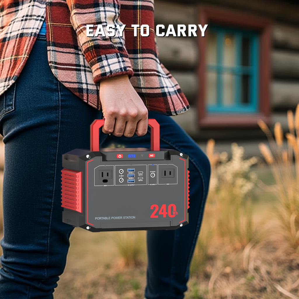 Portable Power Station 237Wh With 60W Solar Panel/88Wh &30W SL/111Wh &30W SL, Or 88.8Wh/237Wh.with 2*AC/USB-C PD/USB QC3.0/DC Output, LED Emergency Power Light For Outdoor Camping, RV Traveling, Emergencies For Gift