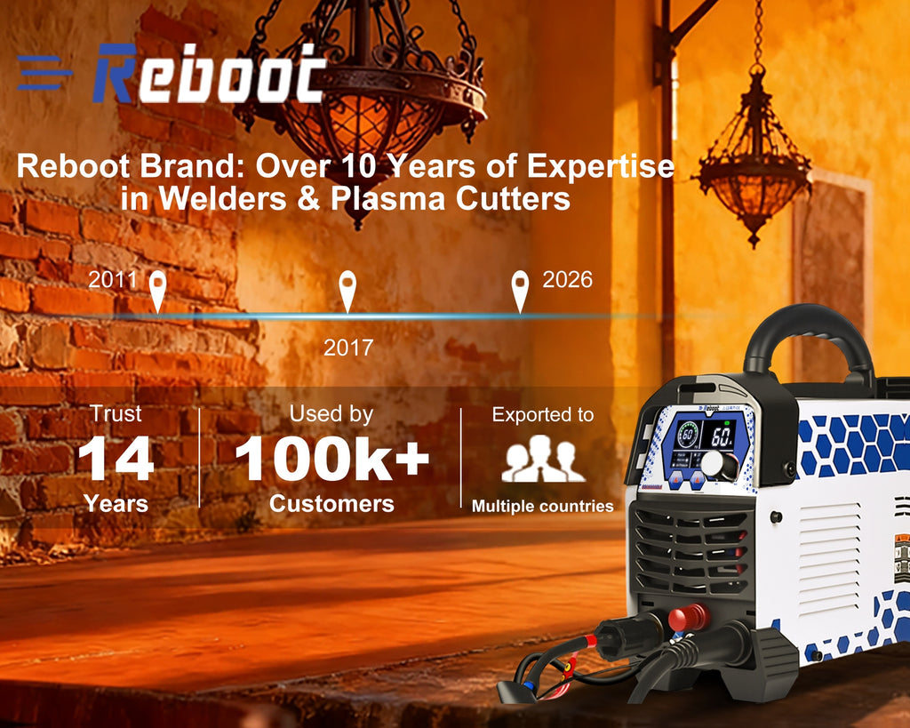 Reboot Plasma Cutter Non-High Frequency Non-Touch Pilot Arc, 120V/240V Dual Voltage, 1 Inch Max Cut 5/8 Inch Clean Cut, Mesh Cutting, 2T/4T, Large LED Display for Beginners