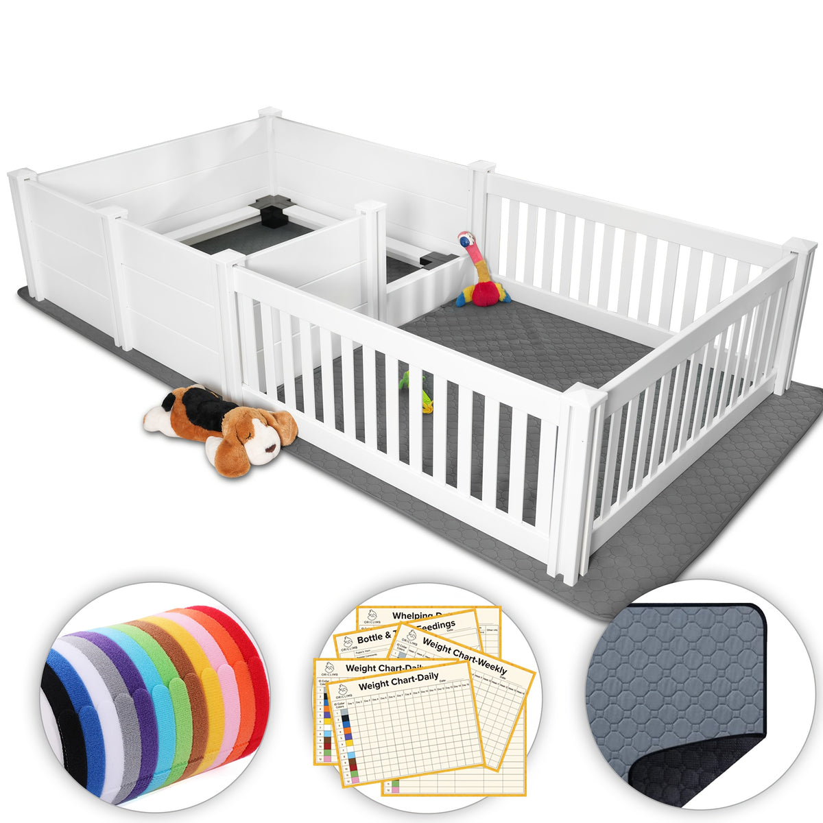 [Whelping Box For Dogs] Roslaemic 2-Rooms Whelping Box For Dogs And Puppies With Rails, 96" L X 48" W X 19" H, Suitable For Large/Extra Large Dogs, White