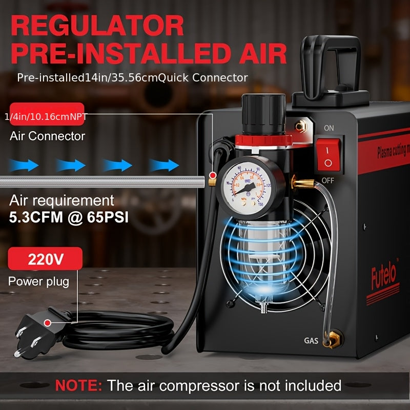 Futelo 55A Dual Voltage Plasma Cutter, 110V/220V, LED Display, Contact Pilot Arc, IGBT Inverter, Max 1/2" Clean Cut, 2T/4T Mode, Portable for DIY & Workshop, Full Complete Accessories Included