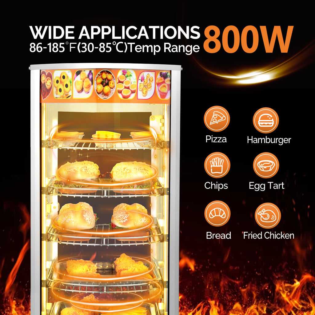 5-Tier Food Warmer Pizza Warmer Countertop, Food Warmer Display Pretzel Warmer with LED Lighting Removable Shelves Glass Door, Pastry Display Case for Buffet Restaurant Cafe, 110V 800W