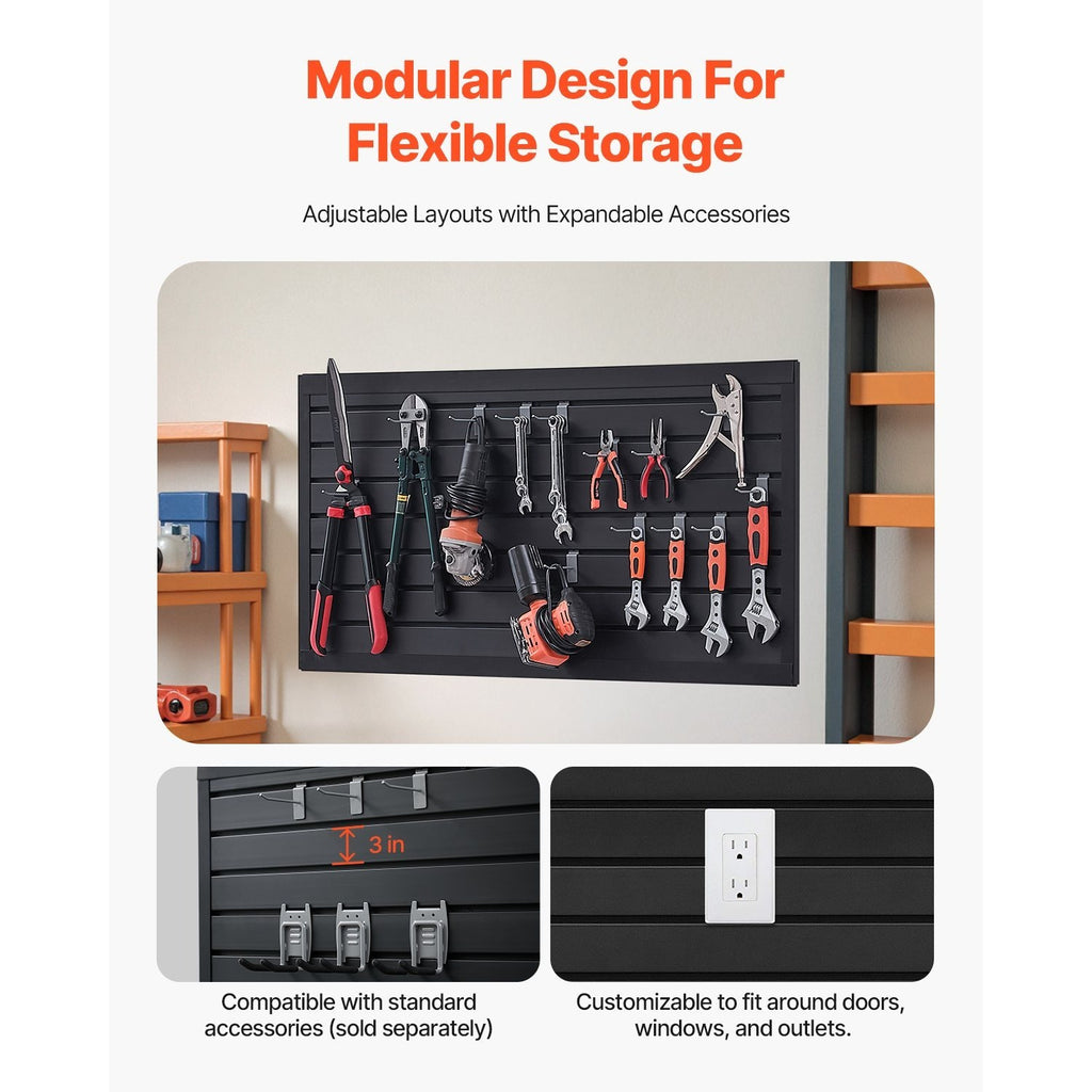 VEVOR 2 x 4 ft / 4 x 4 ft / 8 x 4 ft Slat Wall Paneling PVC White Garage Slatwall with Modular Design White/Grey/Black