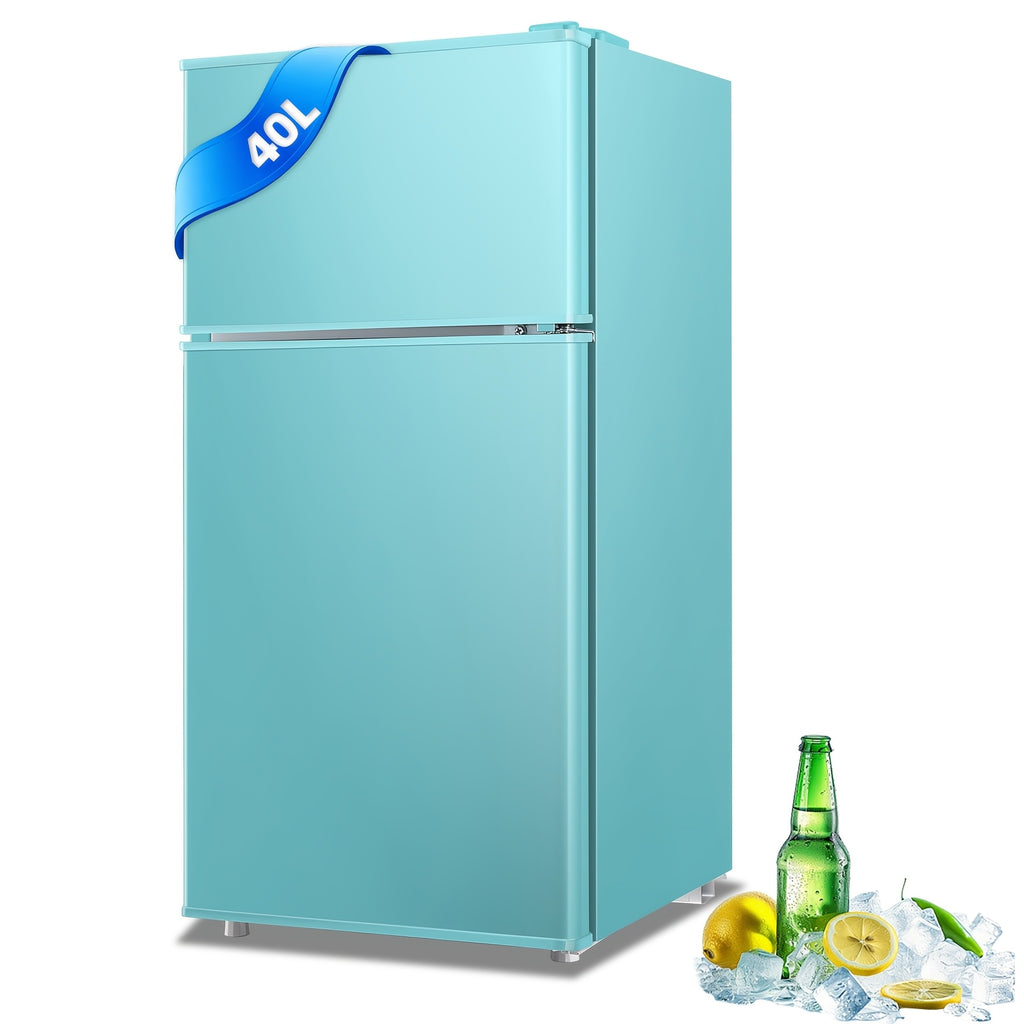 10.57gal Mini Fridge with Freezer, Double-Door Compact Refrigerator, Adjustable Glass Shelves, Mechanical Thermostat & Leveling Feet, Space-Saving for Apartment/Dorm/Office, Black