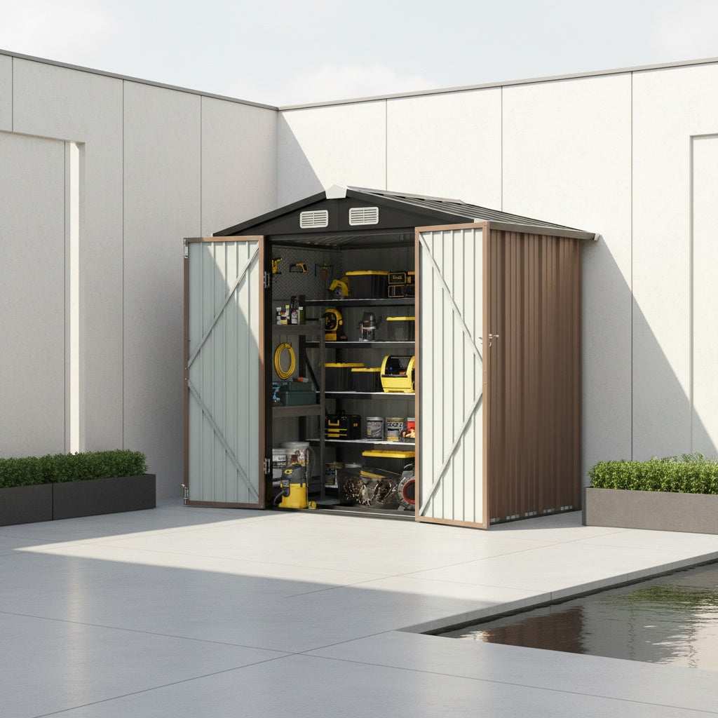 Outdoor Storage Shed with Padlock-Ready Doors and Sloped Roof for Garden Tools, Bikes or Seasonal Item Storage
