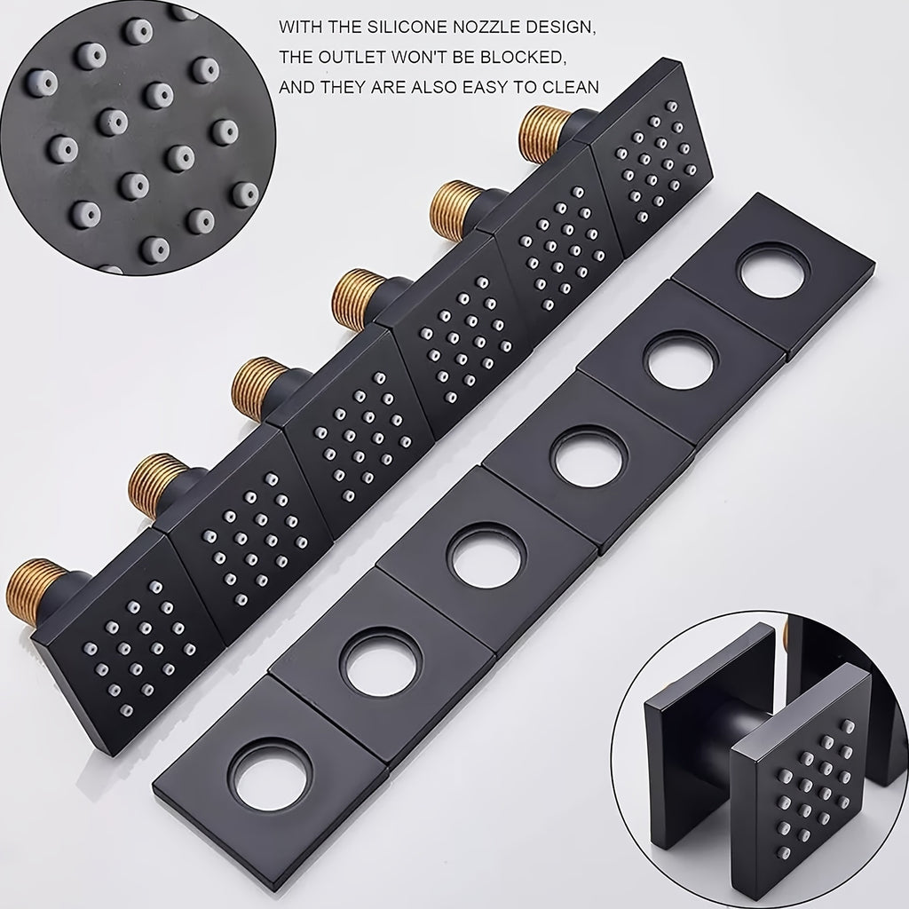 Thermostatic Shower System Set, Featuring a 14X20 Inch LED High-Pressure Rainfall Shower Head, a Luxurious Bathroom Combo with a Handheld Sprayer And Six Massage Body Jets, Including Rough-In Valve Body And Trim, Bathroom Additions in Matte Black