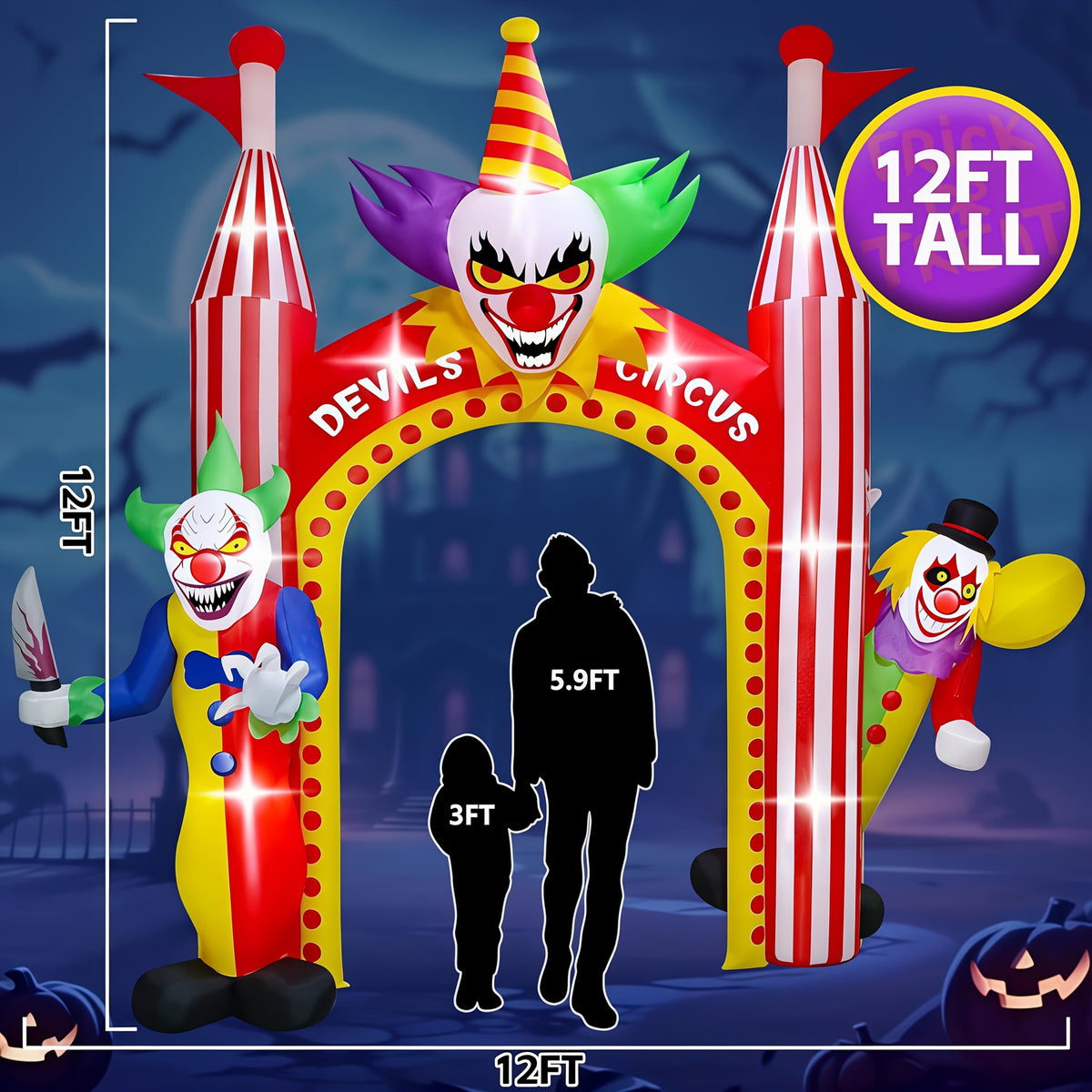 KALOARY Halloween Inflatable Archway 11-13 FT Blow-Up Arch in Witch, Ghost, Castle, Haunted House, Clown, Cemetery, Pumpkin Designs, Some with Built-In Lights, for Yard, Garden, Lawn, Indoor-Outdoor Halloween Party