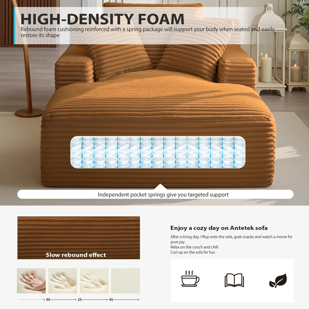 67 Inch Chaise Lounge Chair Indoor, Oversized Corduroy Upholstered Boneless Sofa Bed, Deep Seat Sleeper Couch Reading Chairs, Cloud Sofas Couches for Living Room, No Assembly Required (Orange)