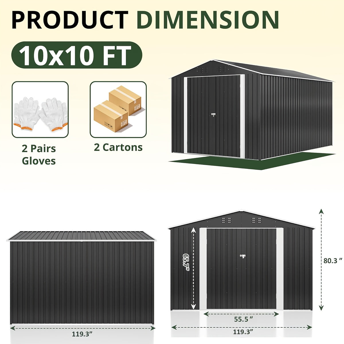 5x3-12x14ft Outdoor Storage Shed, Metal Garden Shed with Updated Frame Structure, Tool Sheds for Backyard Garden Patio Lawn, Black Or White