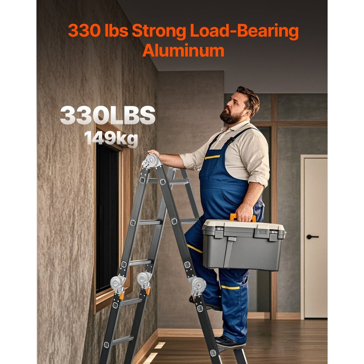 VEVOR Multi-Purpose Folding Ladder 7-in-1 3/4/5 Step 15.5ft with Scaffolding Plank/No accessories