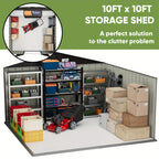 GUNJI 10 X10ft & 8 X 6ft 6 X 4ft & 5 X 3ft Storage Shed with Floor Frame, Metal Tools Shed with Design Of Lockable Doors, Utility And Tool Holder for Garden, Workshop, Backyard, Can Hold Various Tools
