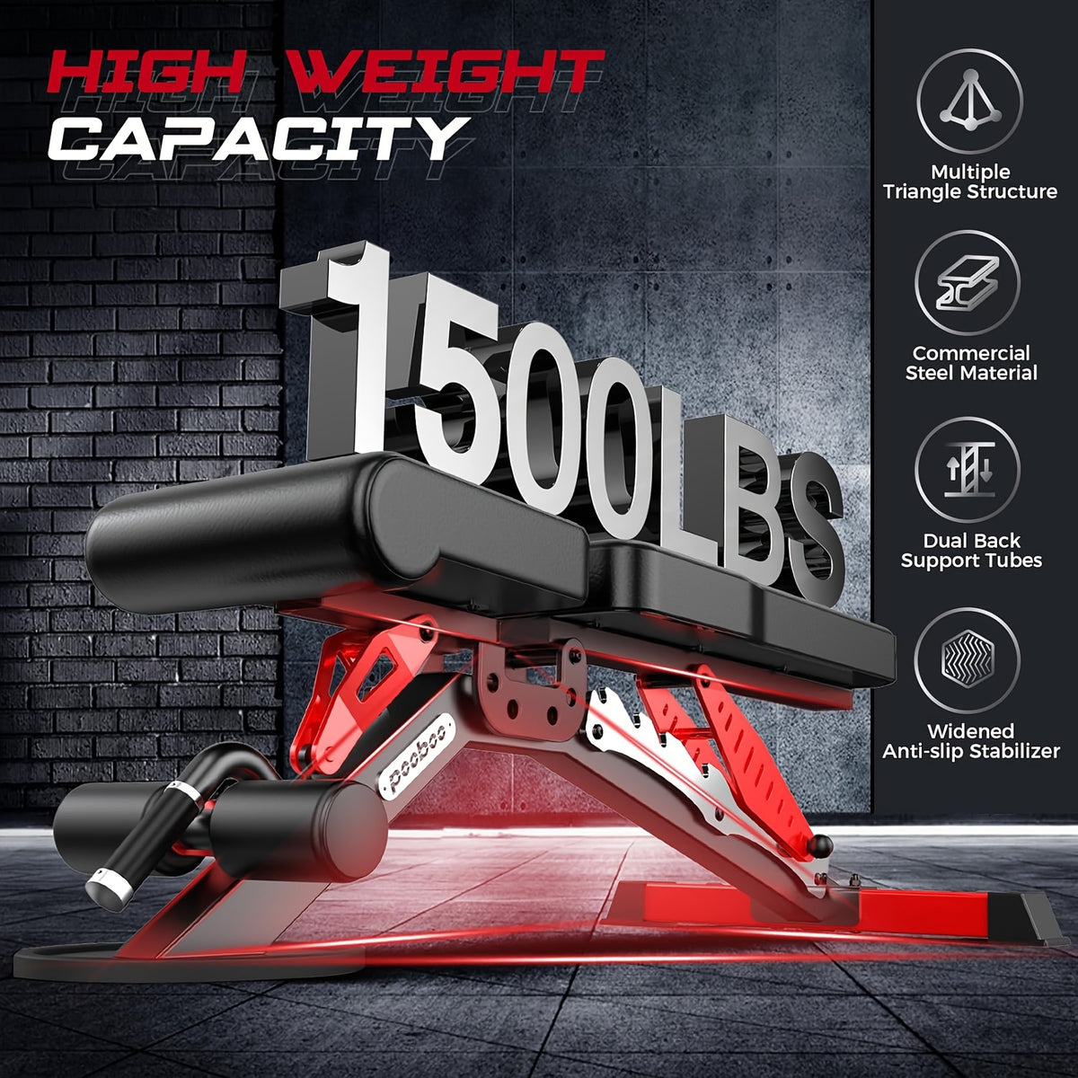 HASIMAN 1200LB Heavy-Duty Adjustable Weight Bench - Strength Training, Dual Rails & C-Lock Safety for Home Gym