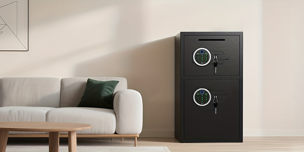 6.0 Cub Extra Large Heavy Duty Fireproof for home Safe Box with Biometric Fingerprint Lock, Backlit Keypad & Deposit Slot - Dual Alarm System, Digital Display, Metal Construction, Secure Cash & Valuables Storage for Home, Office