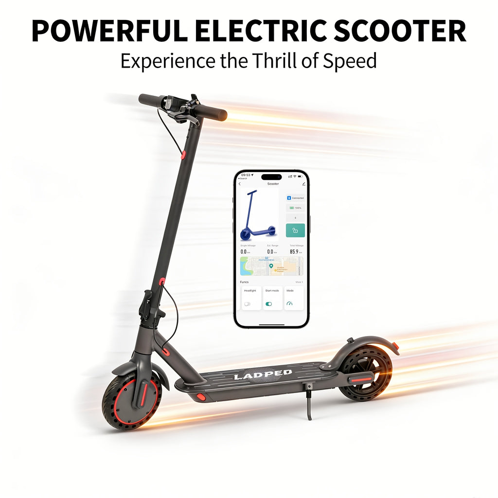 Lightweight Quick Foldable Electric Scooter for Adults, 350W Motor, 8.5 Inch Solid Anti-Slip Tires, APP & LCD Dashboard Control, Dual Brakes Safety Bell, Up to 265LBS Load, Long Range Commuter E-Scooter, Durable Aluminum Alloy Body
