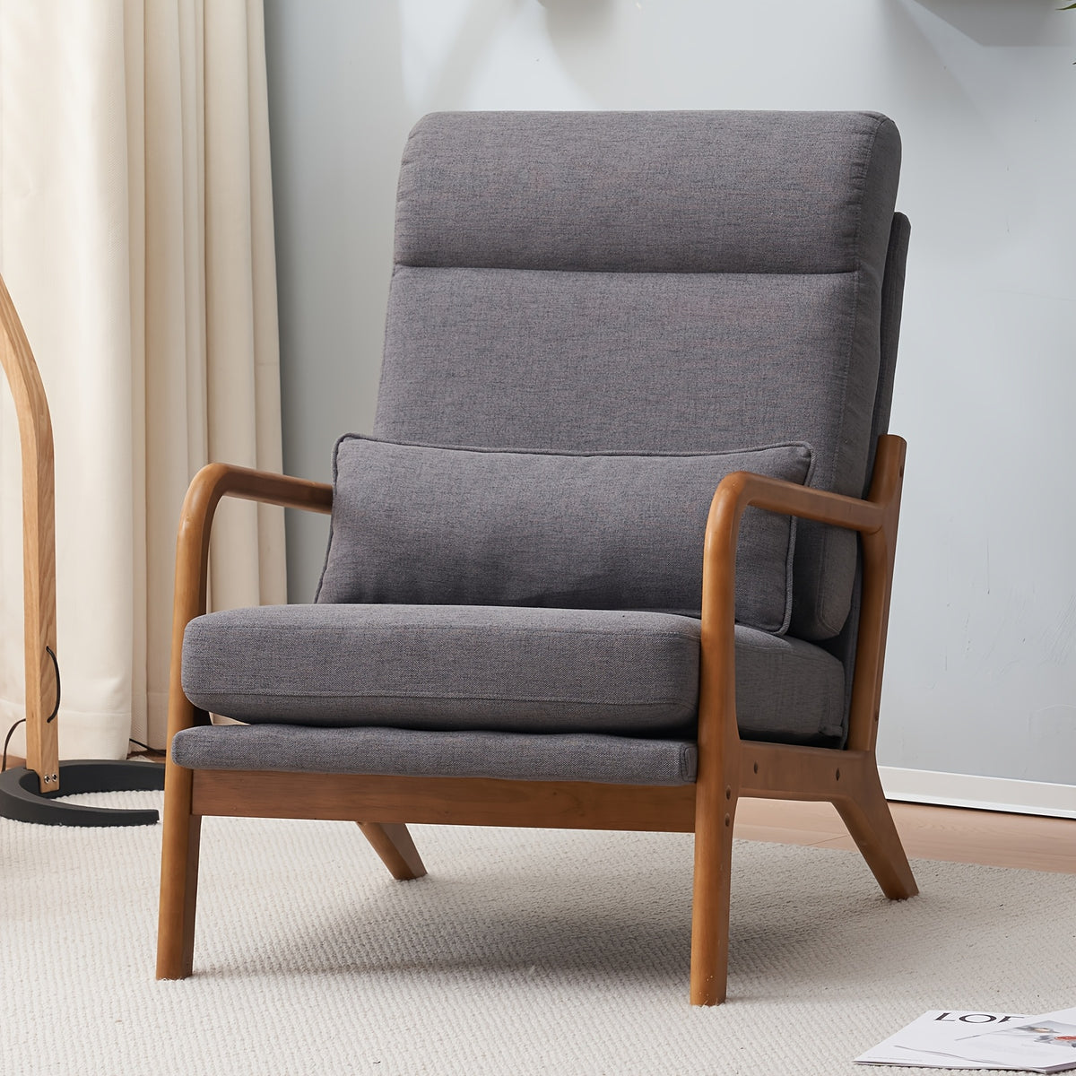 High Back Mid Century Modern Accent Chair, Soild Wood Padding Lounge Armchairs Side Sitting Chairs For Living Room, Bedroom
