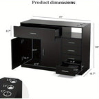 OmySalon Free Standing Barber Station Cabinet with 5 Drawers & Storage Cabinet, 3 Hair Dryer Holders, Heavy-Duty Construction - Modern Black Salon Furniture with Golden-Toned Hardware, Space-Saving Design for Hair Salons, Barber Shops, Spa & Home - Easy A