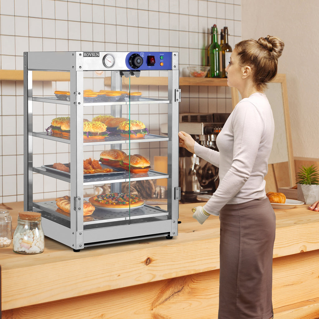 5-Tier Food Warmer Pizza Warmer Countertop, Food Warmer Display Pretzel Warmer with LED Lighting Removable Shelves Glass Door, Pastry Display Case for Buffet Restaurant Cafe, 110V 800W