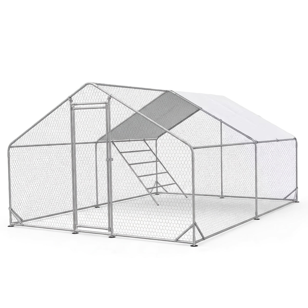 Heavy Duty Reinforced Chicken Coop Walk In Chicken Run with Waterproof Cover Large Metal Poultry Cage Outdoor Chicken Pen with Free Chicken Roosting Ladder