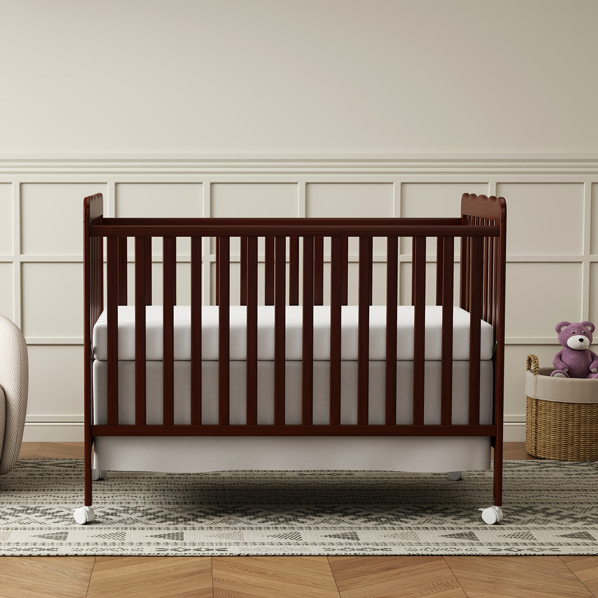 Goldzone 4in 1 Convertible Baby Crib, Wooden Baby Stuffs Converts Into Toddler Bed, Daybed, Newborn Essential with 3 Adjustable Base, Nursery Decor Necessities with Wheel & Non-Toxic Finishes, Item Weight: 36lbs, Maximum Weight Recommendation: 50lbs
