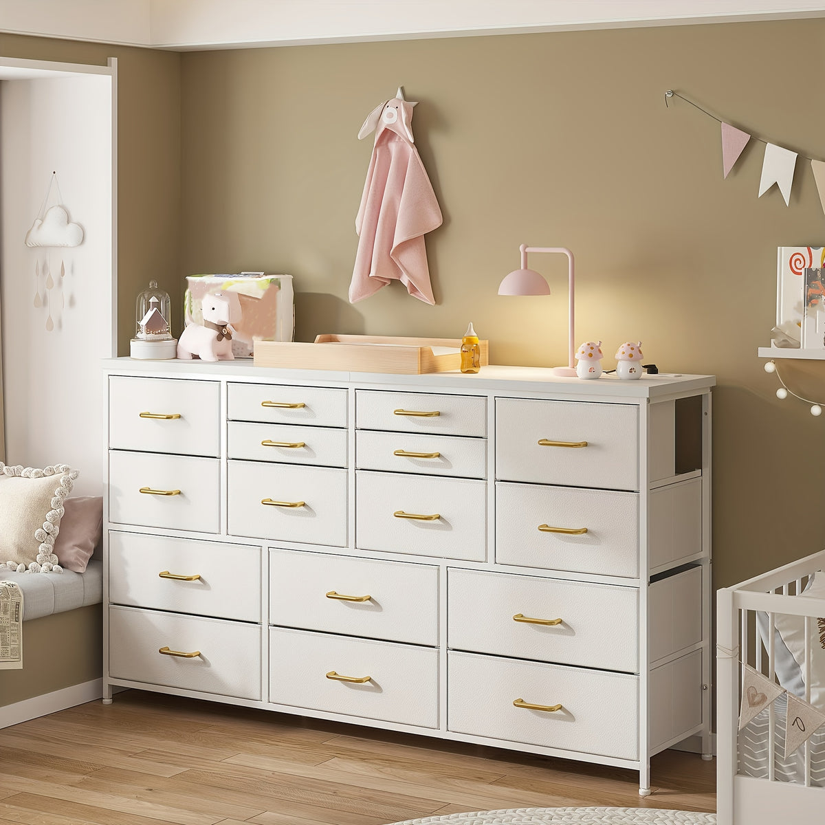 TV Stand Dresser with Power Outlet And USB White Dresser for Bedroom with 16 Drawers TV Stands for Living Room TV Stand with Storage for Bedroom, Media TV Console Table 51.1"W X 11.8"D X 34.8"H