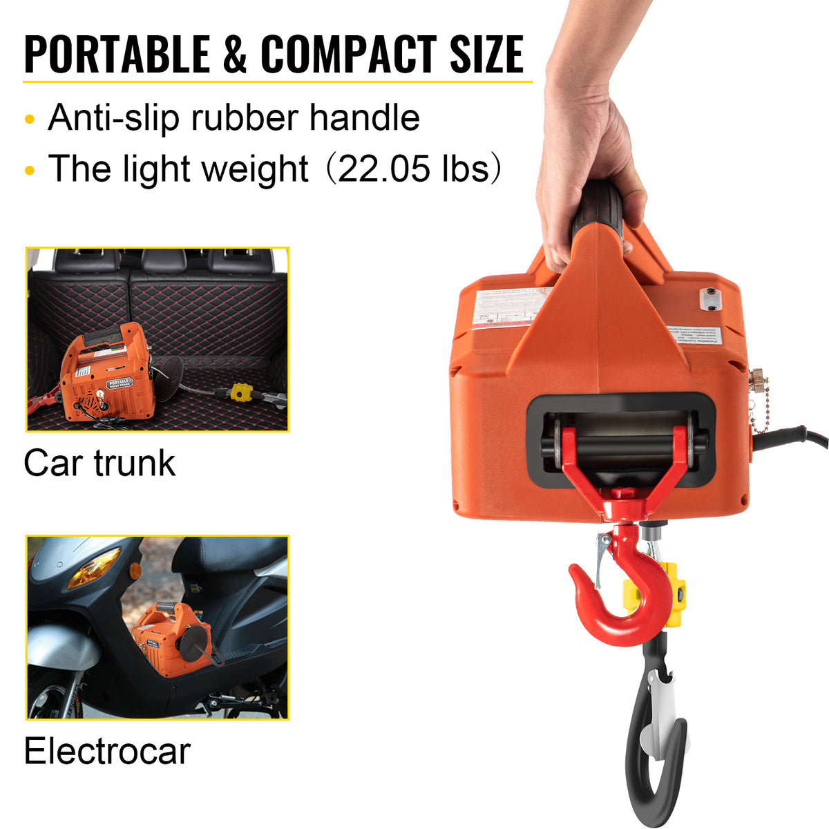 VEVOR 3-in-1 Electric Hoist Winch, 1100lbs Portable Electric Winch, 1500W 120V Power Winch Crane, 25ft Lifting Height, w/Wire and Wireless Remote Control, Overload Protection for Lifting Towing