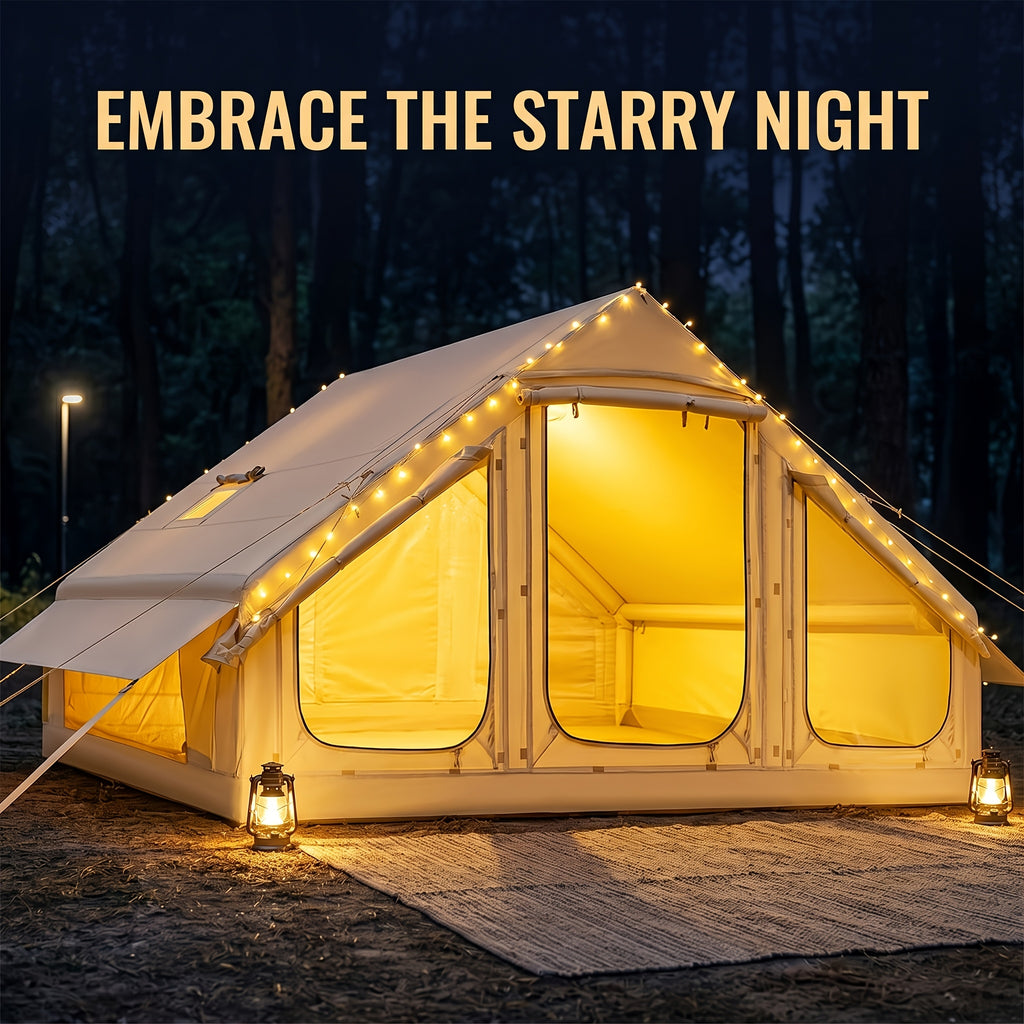 LILYPELLE Inflatable Camping Tent for 4-6 People, Easy Setup Oxford Cloth Air Tent with Stove Jack And Hand Pump, Spacious Glamping Tent House for Adults