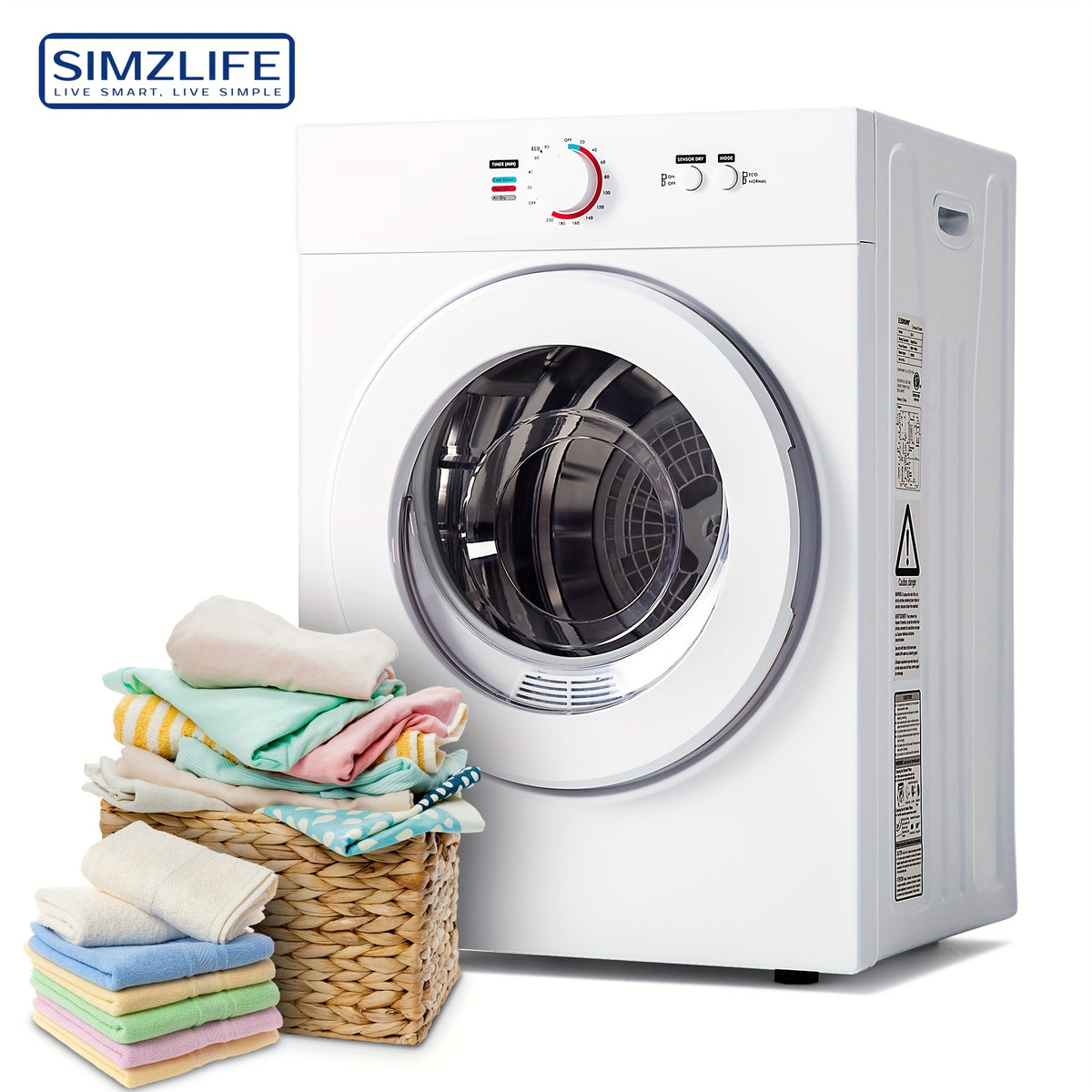 110V-1400W Portable Compact Laundry Dryer, 1.5/1.8/2.75 Cu.ft Capacity, Front Load Stainless Steel Tub, with Exhaust Duct, Four-Function Control, Ideal for Apartment, RVs, Dorms, White