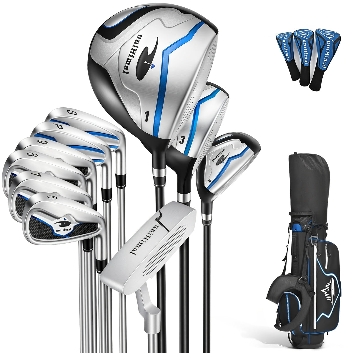 Men's Golf Club Set, Right Hand 9-11pcs Complete Set with Driver, Woods, Hybrids, Irons, PW, SW, Putter, Stand Bag And Headcovers