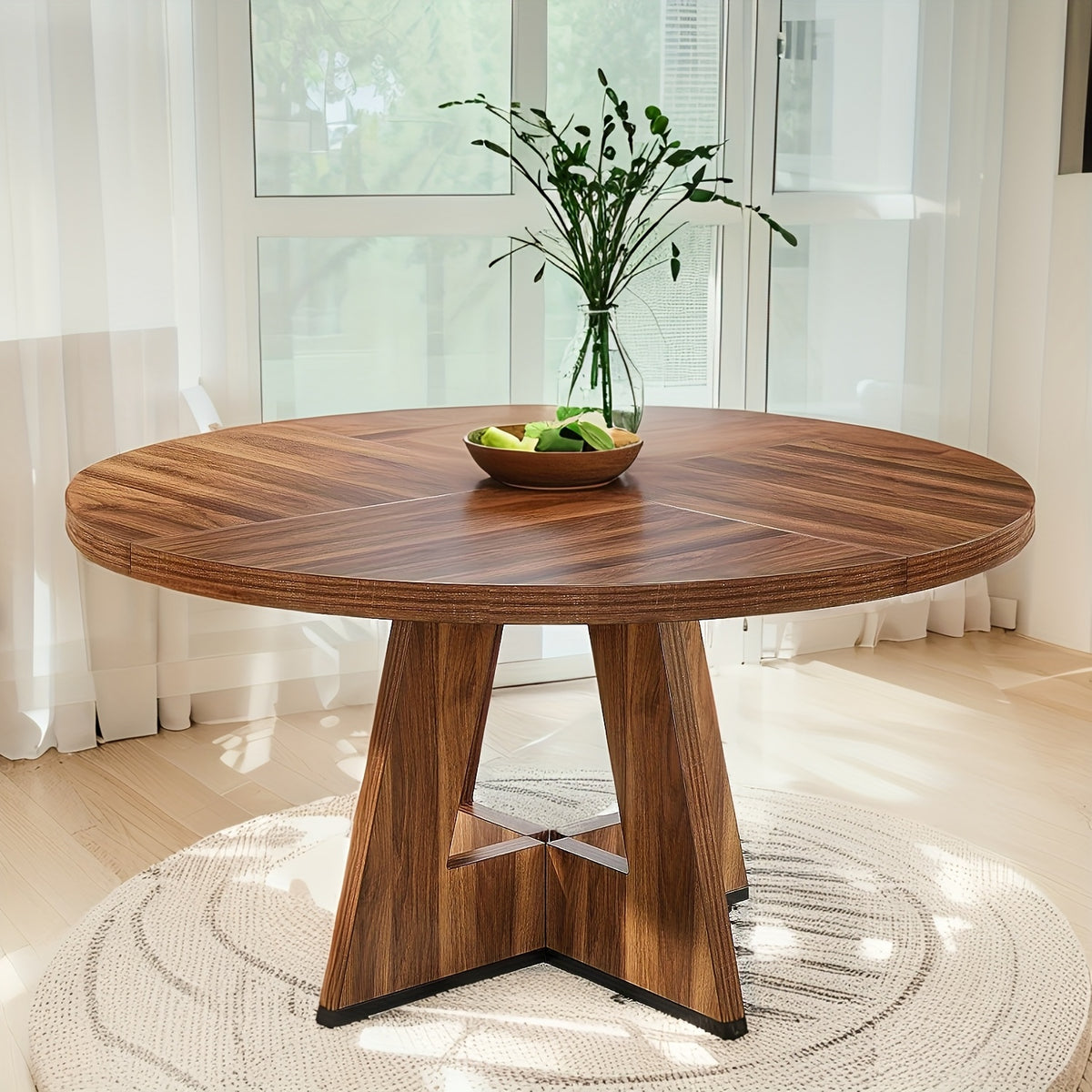 47" Round Dinner Table, Farmhouse Dining Table for 4, Ideal for Dining Room, Kitchen, Or Living Room
